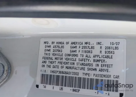 2008 Honda Accord 3.5 Ex-L z USA, uszkodzony, nr VIN 1HGCP36848A013302